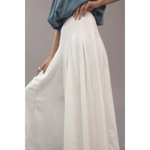 By Anthropologie Linen Blend Pleated Wide-Leg Pants 8 - Picture 2 of 4